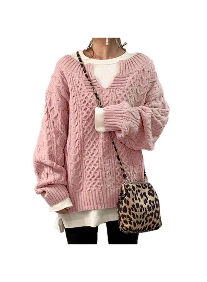 Women's Fashion Solid Color Pattern Loose Casual Thickened Knitted Sweater Sweater Women