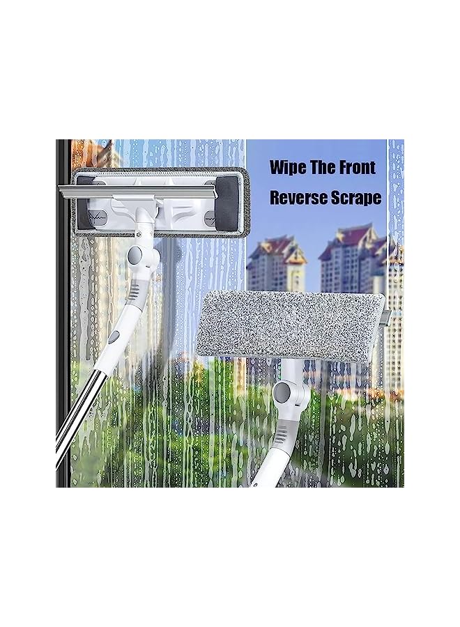 Window Cleaning Kit,Window Squeegee 2-in-1 Cleaner with Microfiber Scrubber,Indoor and Outside Window Glass Washing Tools with Long Extendable Handle，3pcs microfiber fabric