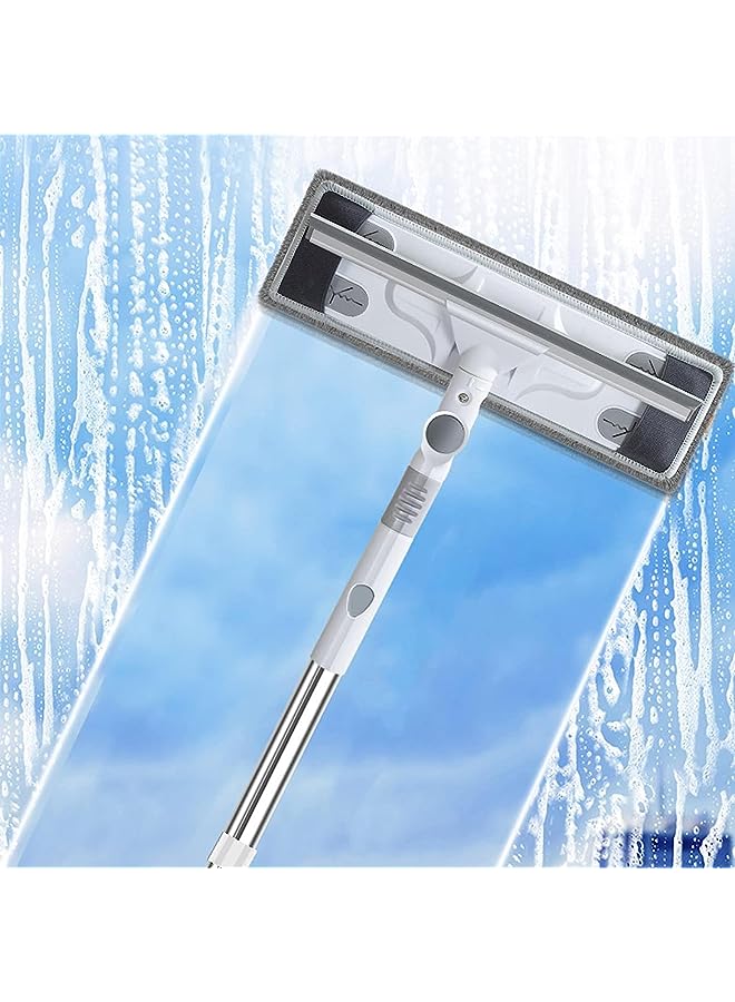 Window Cleaning Kit,Window Squeegee 2-in-1 Cleaner with Microfiber Scrubber,Indoor and Outside Window Glass Washing Tools with Long Extendable Handle，3pcs microfiber fabric