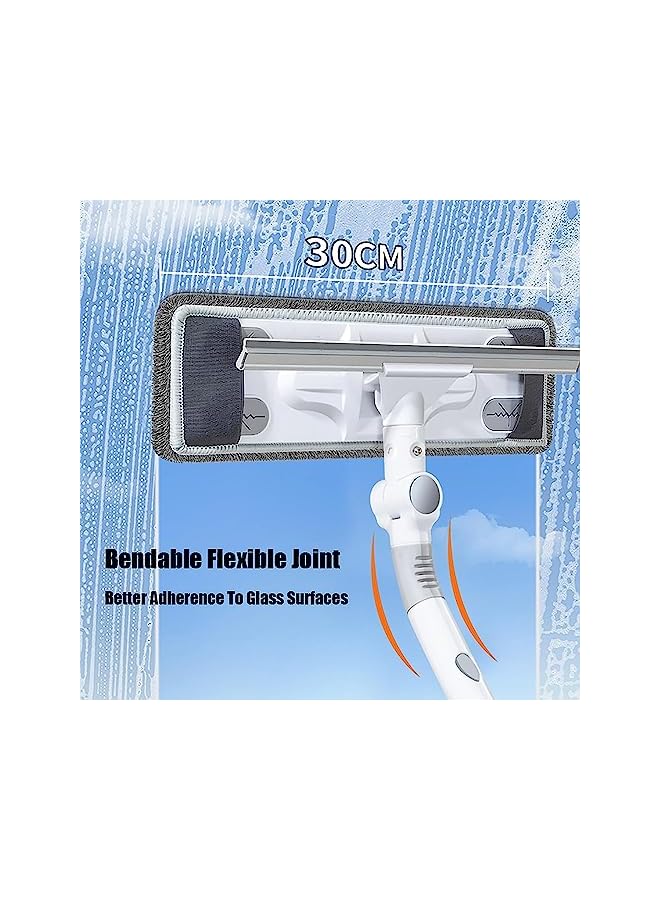 Window Cleaning Kit,Window Squeegee 2-in-1 Cleaner with Microfiber Scrubber,Indoor and Outside Window Glass Washing Tools with Long Extendable Handle，3pcs microfiber fabric