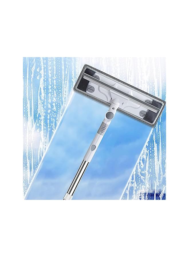 Window Cleaning Kit,Window Squeegee 2-in-1 Cleaner with Microfiber Scrubber,Indoor and Outside Window Glass Washing Tools with Long Extendable Handle，3pcs microfiber fabric