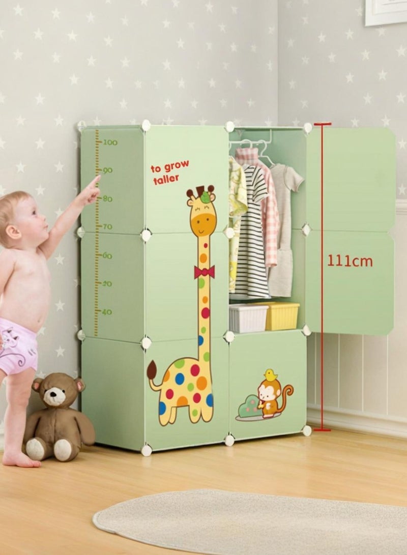 XiuWoo 6-Cube Portable Cartoon Clothes Closet Wardrobe DIY Modular Storage Organizer Foldable Wardrobe Plastic Baby Clothes Large Cabinet Bedroom Nursery Armoire Quick Install - Image 1