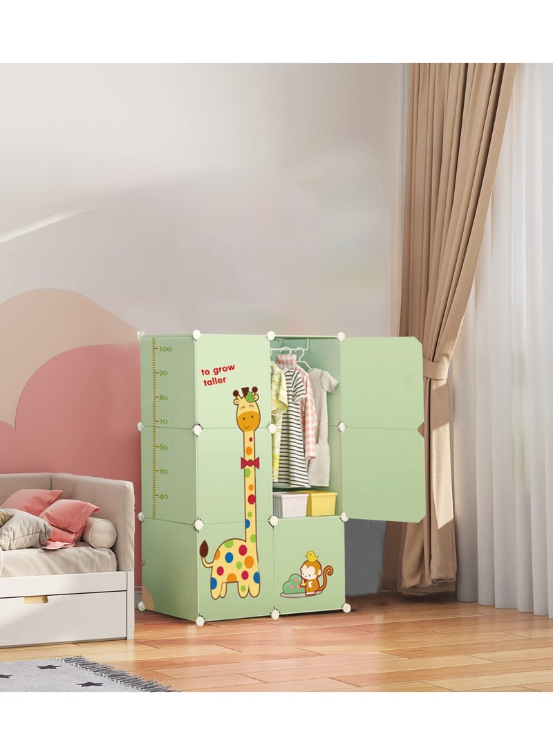 XiuWoo 6-Cube Portable Cartoon Clothes Closet Wardrobe DIY Modular Storage Organizer Foldable Wardrobe Plastic Baby Clothes Large Cabinet Bedroom Nursery Armoire Quick Install - Image 5