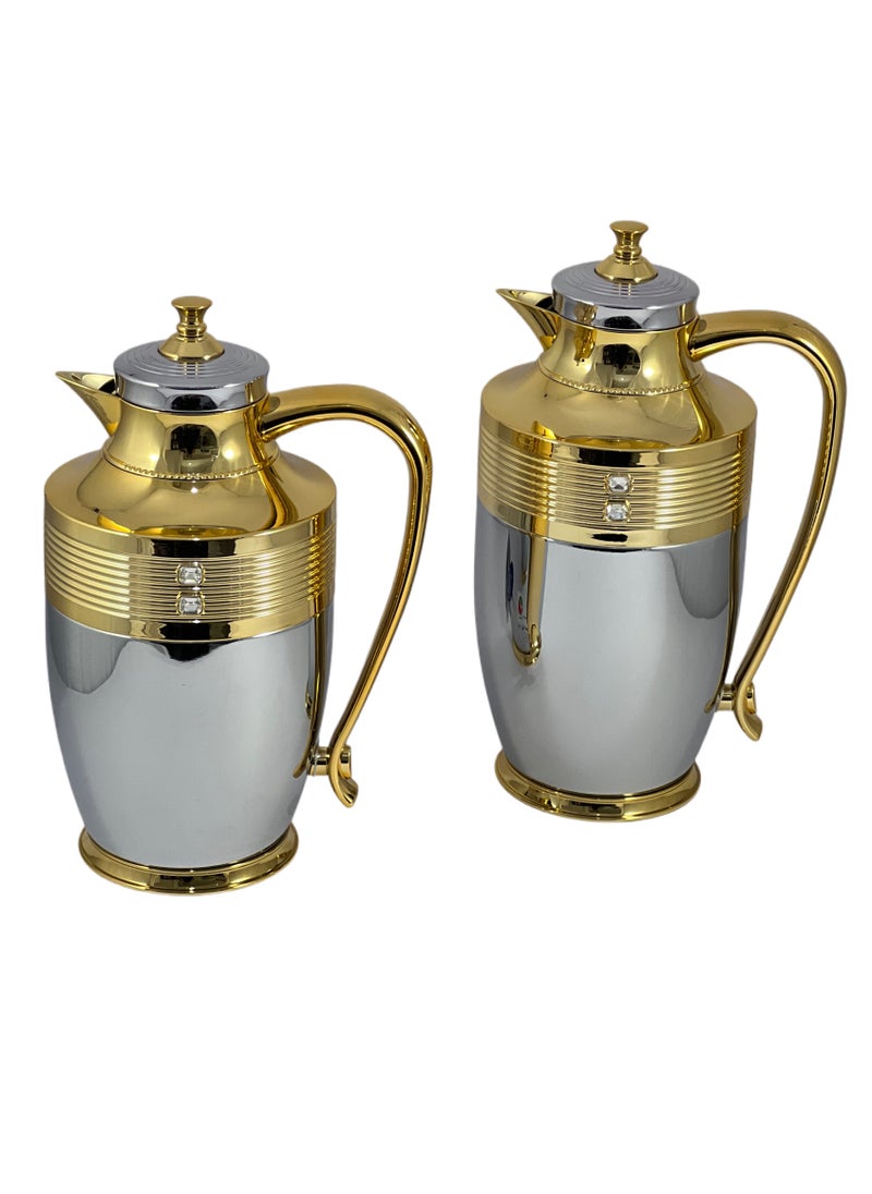Home Maker Flask 0.75L/1L 2-Piece Set - Stainless Steel Silver/Green  - Image 1