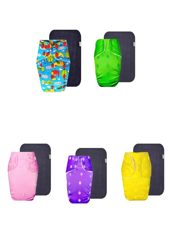 Dumbledo Premium Cloth Diaper with Gray Insert (Pack of 5) | Snug Fit | Reusable & Washable | Travel Friendly | Ideal for Toddlers | 3 Months - 3 Years | Unisex Baby - Image 1