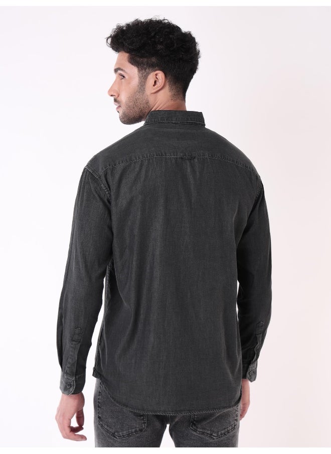 Beyoung Black Single Pocket Denim Shirt for Men  - Image 3