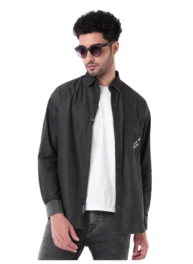 Beyoung Black Single Pocket Denim Shirt for Men  - Image 1