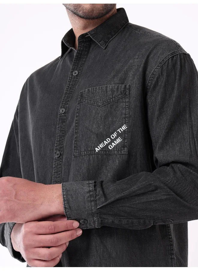 بيونغ Black Single Pocket Denim Shirt for Men