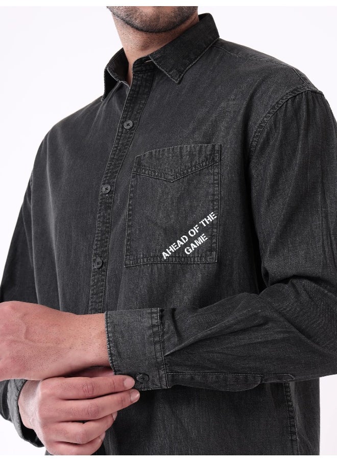Beyoung Black Single Pocket Denim Shirt for Men  - Image 2
