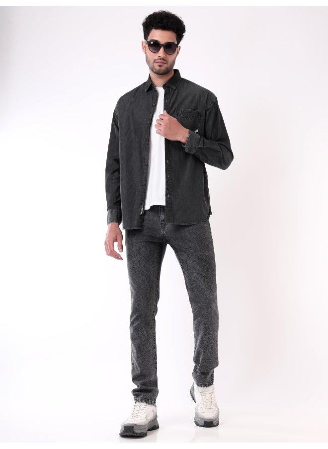 Beyoung Black Single Pocket Denim Shirt for Men  - Image 4