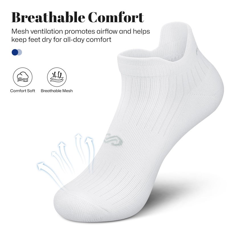 PAPLUS 6 Pairs Running Socks Men and Women - Cushioned Moisture Wicking Anti-Blister Mens Ankle Socks (white) - Image 4