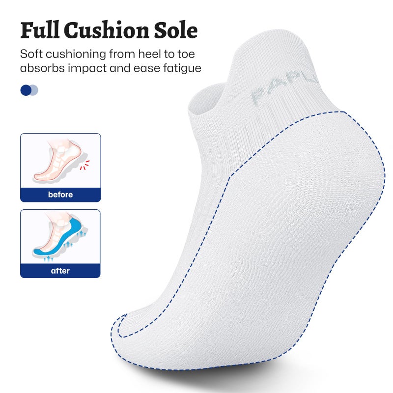 PAPLUS 6 Pairs Running Socks Men and Women - Cushioned Moisture Wicking Anti-Blister Mens Ankle Socks (white) - Image 3