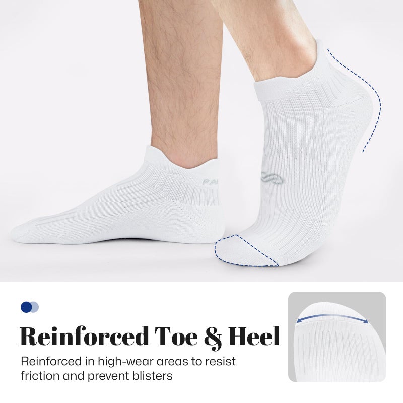 PAPLUS 6 Pairs Running Socks Men and Women - Cushioned Moisture Wicking Anti-Blister Mens Ankle Socks (white) - Image 5