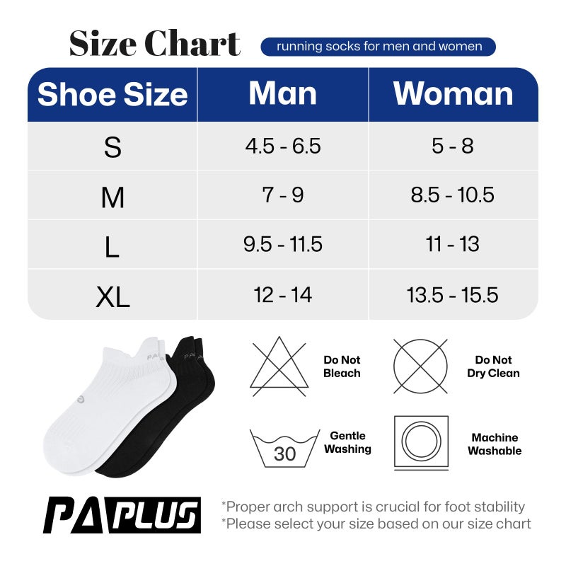 PAPLUS 6 Pairs Running Socks Men and Women - Cushioned Moisture Wicking Anti-Blister Mens Ankle Socks (white) - Image 2