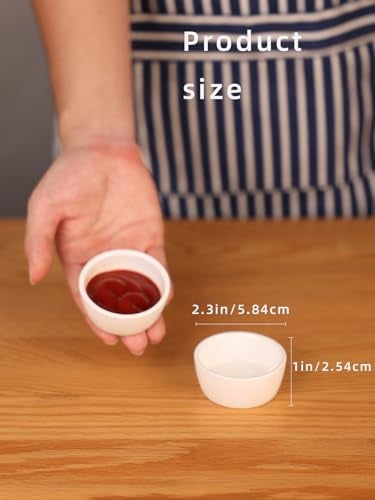 HAOTOP Mini Ramekins 15 oz Set of 6Small Ceramics Souffle Dish Exactly Designed for Dipping Sauce Ketchup Salsa and Jams 45ml White - Image 3