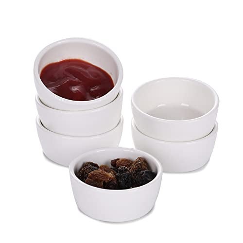 HAOTOP Mini Ramekins 15 oz Set of 6Small Ceramics Souffle Dish Exactly Designed for Dipping Sauce Ketchup Salsa and Jams 45ml White - Image 1