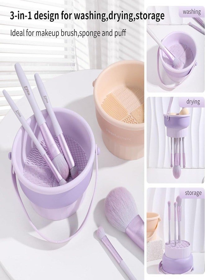 VIETNAM Makeup Brush Cleaner Mat 3 in 1 Silicone Makeup Brush Cleaning Bowl with Drying Holder Brush Cleaning Scrubber Tool Cosmetic Brush Cleaner with Holder for Storage Stand - Image 4