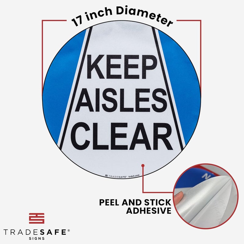 TRADESAFE Keep Aisles Clear Anti-Slip Floor Sticker - Keep Clear Floor Sign, Peel and Stick Adhesive Vinyl Sign, ANSI-Compliant, 17” Diameter Round Sticker - Image 3