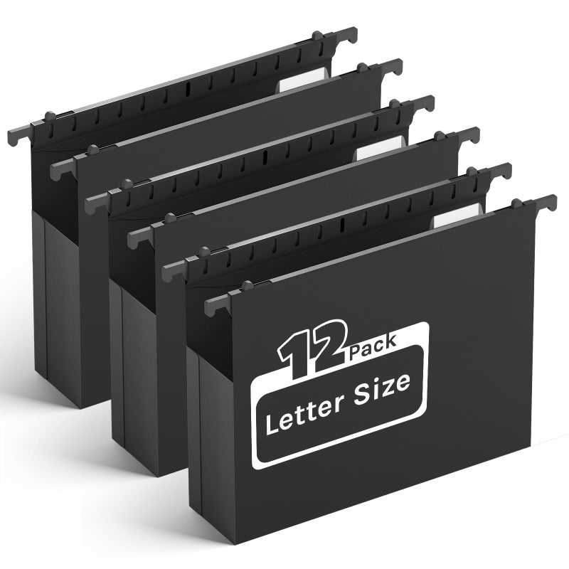 Ansook Plastic Hanging File Folders Letter Size,Heavy Duty 2" Expandable File Folder with Tabs,12 Pack Reinforced Expanding Hanging Folder,File Cabinet Folder,Extra Capacity Hanging Organizer for Home Office - Image 1