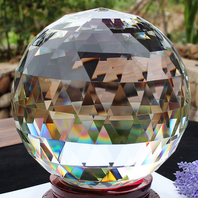 Tirifer Clear Glass Crystal Ball Prisms with Stand, Window Rainbow Maker Sphere Faceted Gazing Ball for Home DÃ©cor, Christmas, Wedding, Suncatcher (120mm/4.72in) - Image 3