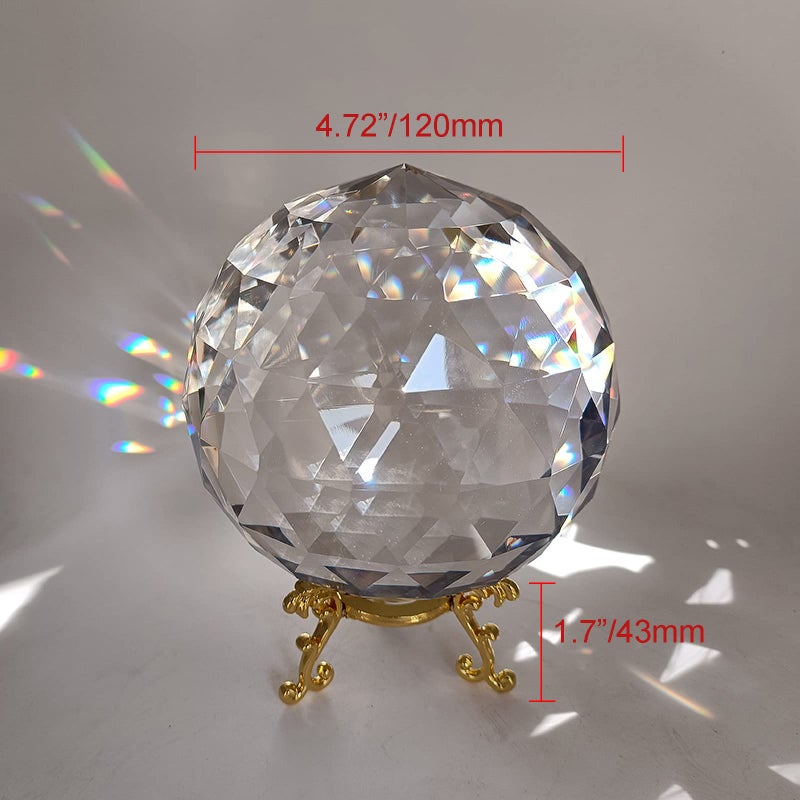 Tirifer Clear Glass Crystal Ball Prisms with Stand, Window Rainbow Maker Sphere Faceted Gazing Ball for Home DÃ©cor, Christmas, Wedding, Suncatcher (120mm/4.72in) - Image 4