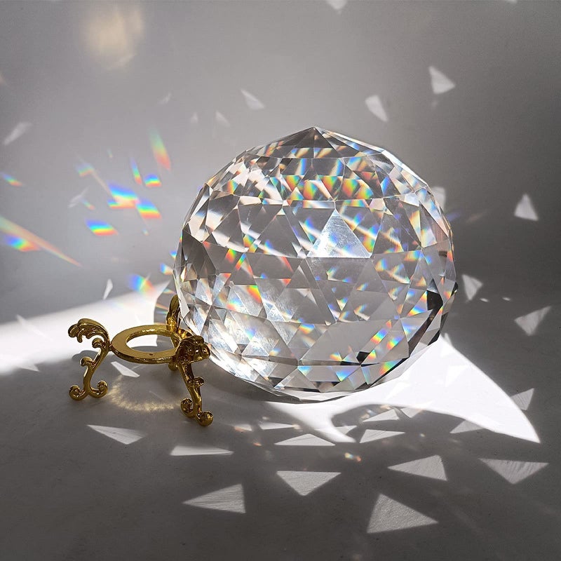 Tirifer Clear Glass Crystal Ball Prisms with Stand, Window Rainbow Maker Sphere Faceted Gazing Ball for Home DÃ©cor, Christmas, Wedding, Suncatcher (120mm/4.72in) - Image 2