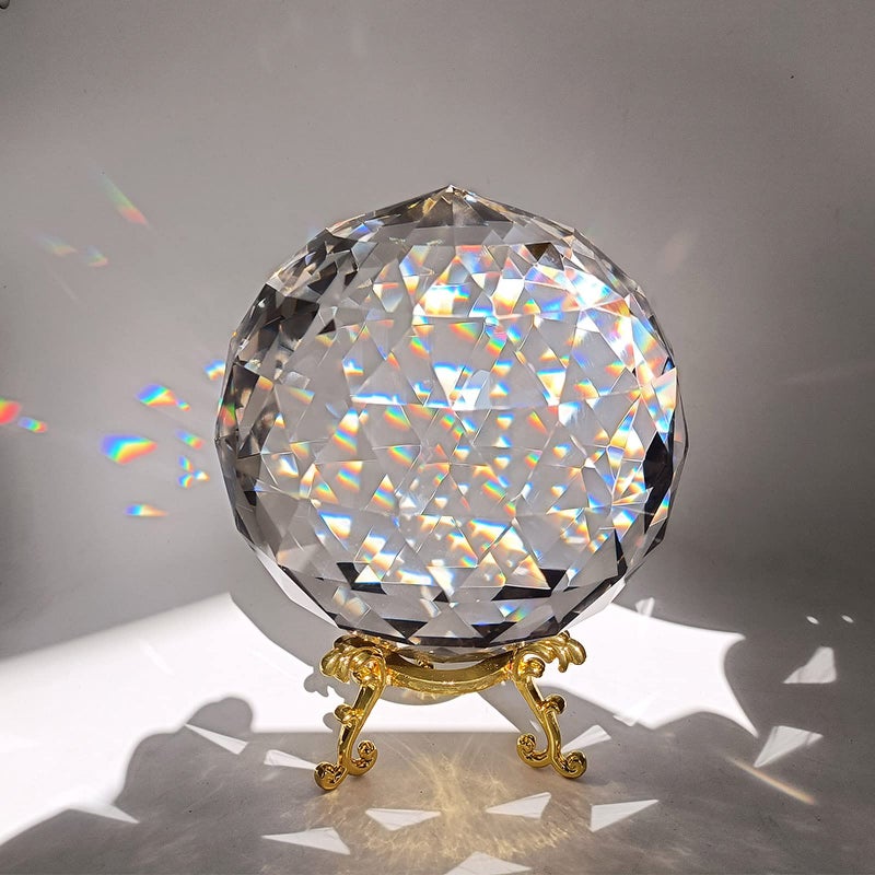 Tirifer Clear Glass Crystal Ball Prisms with Stand, Window Rainbow Maker Sphere Faceted Gazing Ball for Home DÃ©cor, Christmas, Wedding, Suncatcher (120mm/4.72in) - Image 1