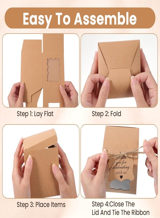 Lemecima 50 Set Candle Gift Box with Clear Window - Brown Candle Boxes Packaging for 4-10 oz Candles, Includes Thank You Tags & Rope for Christmas Wedding Birthday Party Favors, 3.35x3.35x3.94 Inches - Image 3
