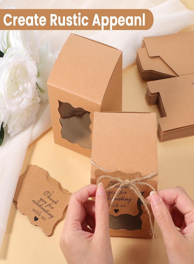 Lemecima 50 Set Candle Gift Box with Clear Window - Brown Candle Boxes Packaging for 4-10 oz Candles, Includes Thank You Tags & Rope for Christmas Wedding Birthday Party Favors, 3.35x3.35x3.94 Inches - Image 4