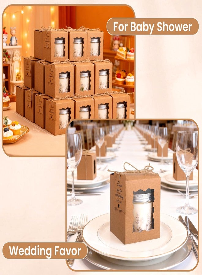 Lemecima 50 Set Candle Gift Box with Clear Window - Brown Candle Boxes Packaging for 4-10 oz Candles, Includes Thank You Tags & Rope for Christmas Wedding Birthday Party Favors, 3.35x3.35x3.94 Inches - Image 5