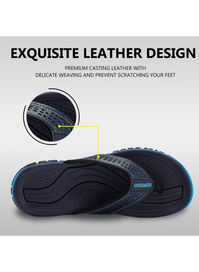 OUSIMEN Flip Flops for Men PU Leather Comfortable and Light Weight Slippers Sandals for Indoor Outdoor Beach - Image 4