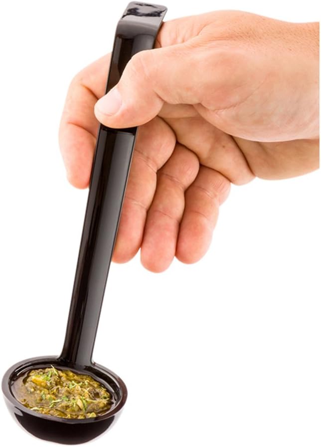Restaurantware Restaurantware 1 Ounce Serving Ladle 1 Hook Handle Portion Ladle  DishwasherSafe Reusable Black Plastic Gravy Ladle For Stirring Pouring And Serving  - Image 4