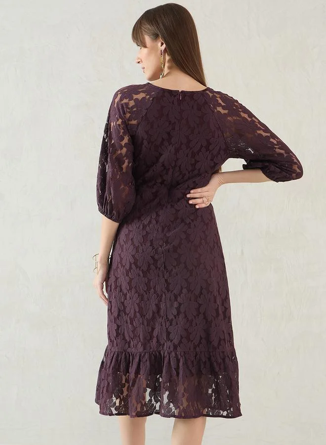 Femmella Femmella Purple Lace Wrap Front Midi Dress