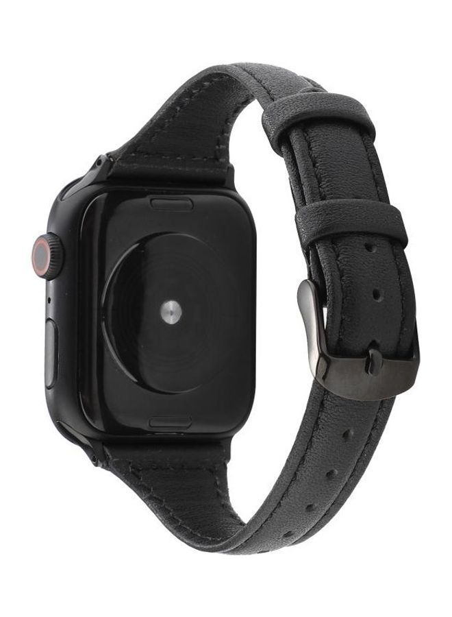 NIBEMINENT Horse Texture Genuine Leather Strap For Apple Watch Series 7/6/SE/5/4/3/2/1 41/40/38mm Black  - Image 1
