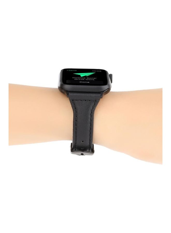 NIBEMINENT Horse Texture Genuine Leather Strap For Apple Watch Series 7/6/SE/5/4/3/2/1 41/40/38mm Black  - Image 5