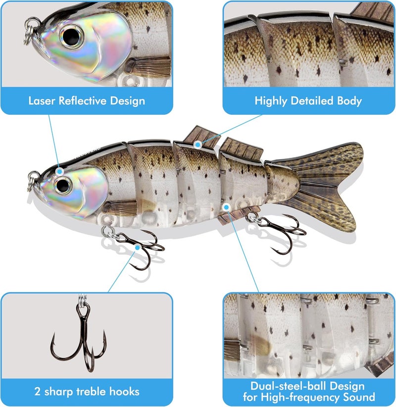 TRUSCEND Easy Catch Swimmax, Magic Noisy Turbulent Wiggling and Vibrating Actions for More Bites, Segmented Swimbait Jointed by Dyneema Strongest Fiber, Lifelike Fishing Lures for Relax Family Fishing - Image 5