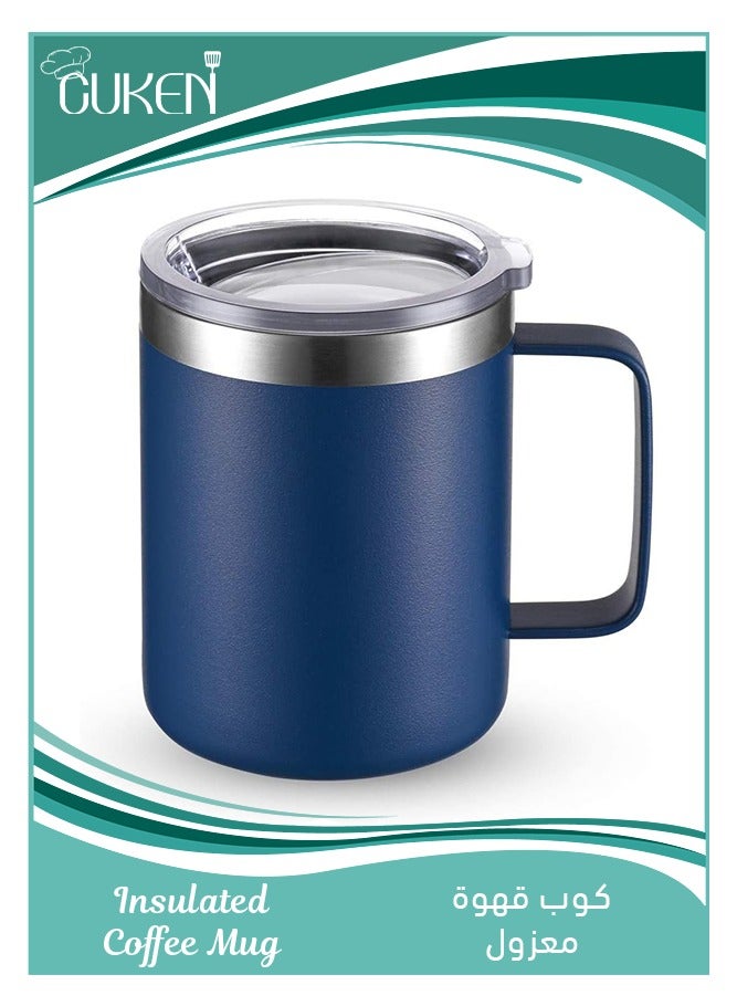 Cuken Insulated Coffee Mug, Vacuum Coffee Cup with Sliding Lid, Double Wall Stainless Steel Travel Mug with Handle, Coffee Travel Tumbler Cup (Navy Blue, 12 Oz)  - Image 1