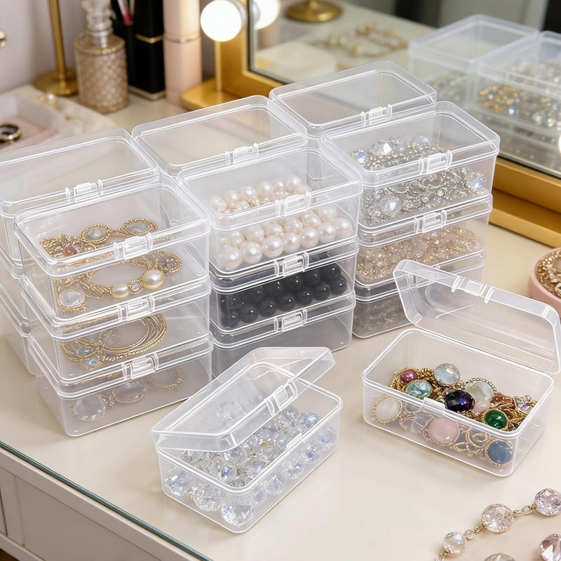 Thintinick 20 Pack Rectangular Clear Plastic Storage Containers Box with Hinged Lid for Beads and Other Small Craft Items (3.35 x 2.17 x 1.38 inch) - Image 3