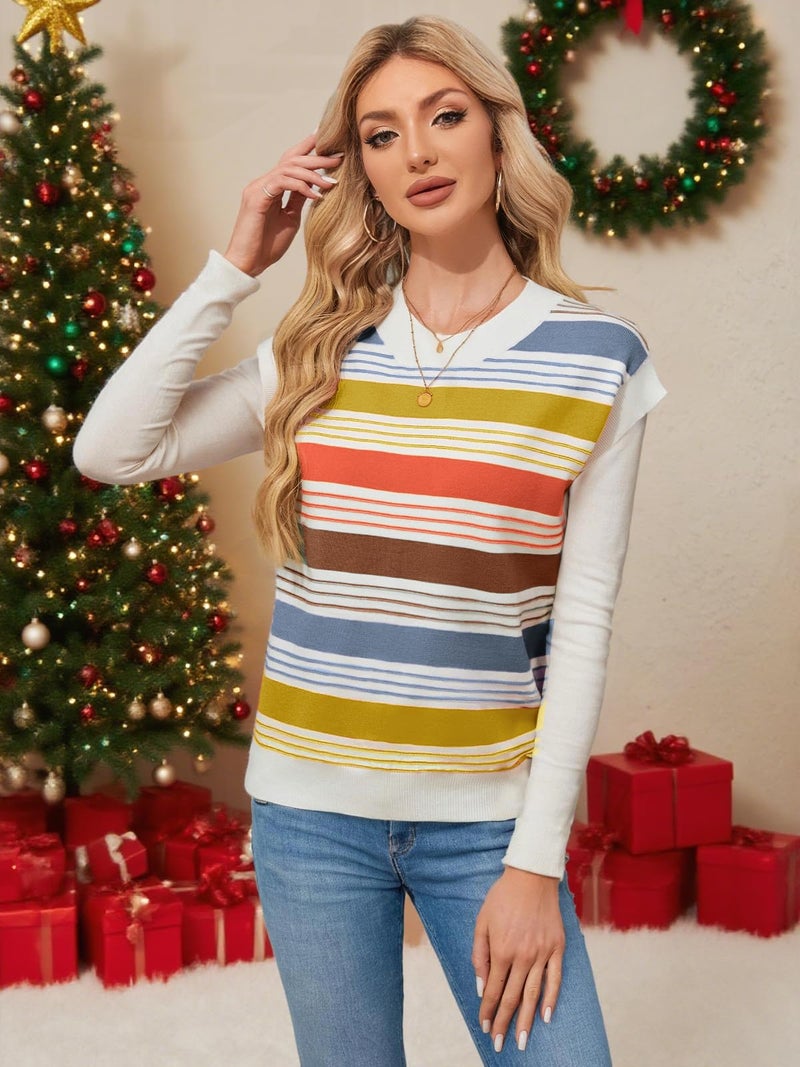 FireSwan Womens Cap Sleeve Sweater Vest Striped Color Block Loose Tank Tops Trendy Vacation Outfits Cute Summer Spring Top Yellow - Image 4