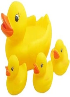 Generic 4 Pcs Squeaky Rubber Duck Family Toy Set for Baby and Toddlers | Baby Bathing, Floating, Water Pool, Tub Toys | Soft Duck Family - 1 Parent Duck with Squeaky Sound and 3 Child Ducks (01-Duck)