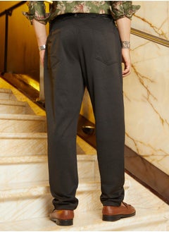 Campus Sutra Men's Midnight Black Panel-Waffle Chino Trousers  - Image 3