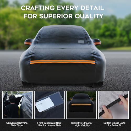 TATATOO Sedan Car Cover Waterproof All Weather for Automobiles，Outdoor Heavy Duty Full Exterior Covers with Zipper Door, Rain Sun Snow Dust UV Protection, Windproof Straps & Reflective Strips(Up to 189") - Image 4