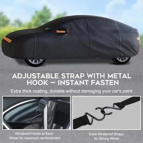 TATATOO Sedan Car Cover Waterproof All Weather for Automobiles，Outdoor Heavy Duty Full Exterior Covers with Zipper Door, Rain Sun Snow Dust UV Protection, Windproof Straps & Reflective Strips(Up to 189") - Image 5