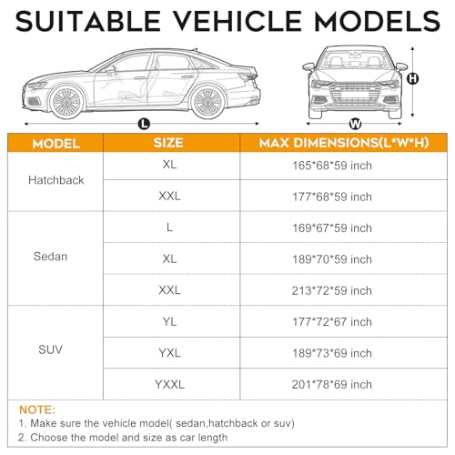 TATATOO Sedan Car Cover Waterproof All Weather for Automobiles，Outdoor Heavy Duty Full Exterior Covers with Zipper Door, Rain Sun Snow Dust UV Protection, Windproof Straps & Reflective Strips(Up to 189") - Image 2