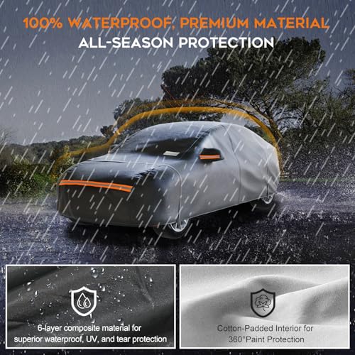 TATATOO Sedan Car Cover Waterproof All Weather for Automobiles，Outdoor Heavy Duty Full Exterior Covers with Zipper Door, Rain Sun Snow Dust UV Protection, Windproof Straps & Reflective Strips(Up to 189") - Image 3