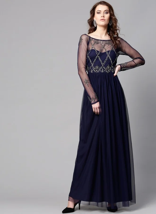 STREET 9 Navy Blue Embellished Maxi Dress for Women
