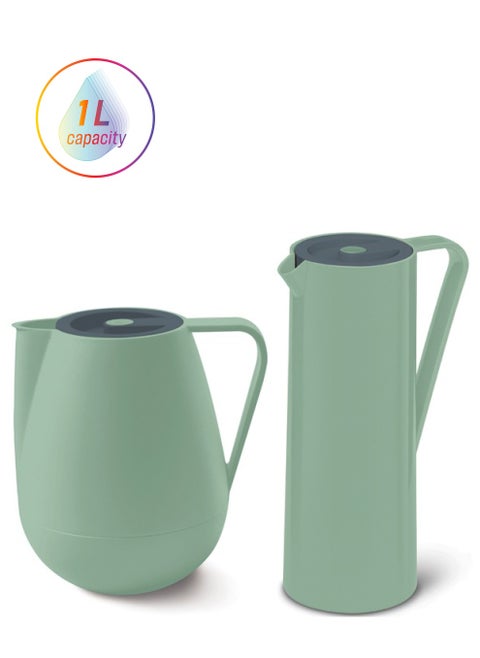 2-Piece Coffee And Tea Vacuum Flask Green/Grey 1 Liter