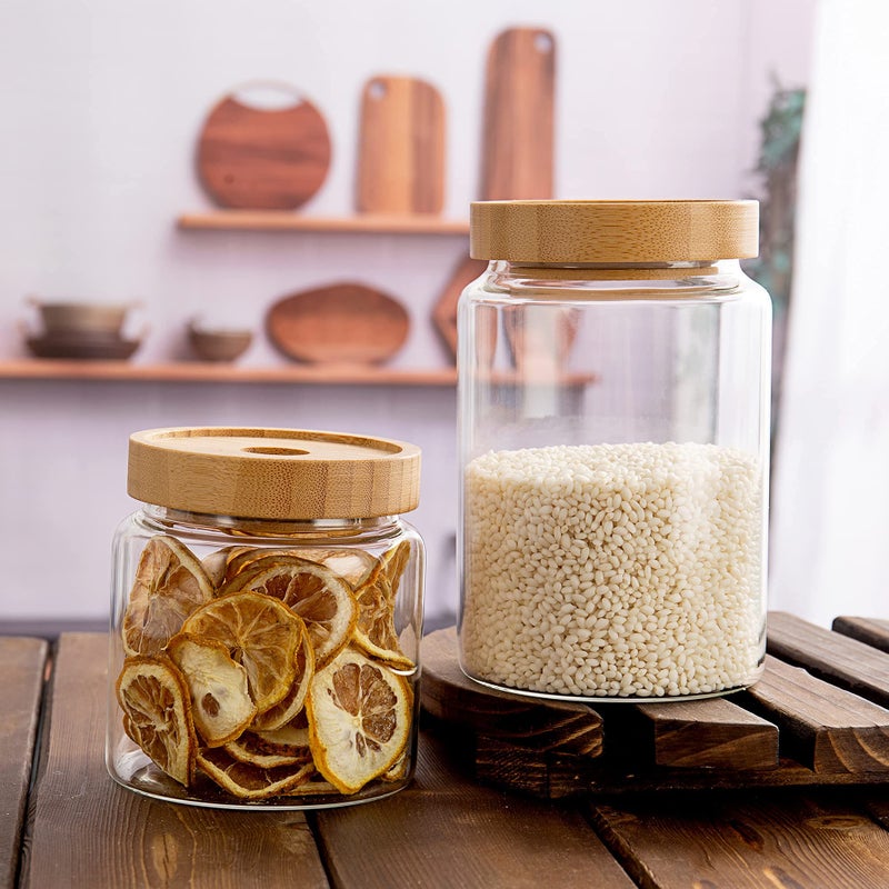 MOLADRI 900ML/30Oz Clear Cute Glass Storage Canister Holder with Airtight Bamboo Lid, Modern Decorative Medium Container Jar for Coffee, Spice, Candy, Salt, Cookie, Condiment, Pepper, Sugar - Image 3