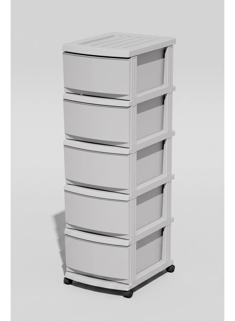 Marcolo 5-Layer Plastic Storage Drawer Cabinet with Wheels – 5 Spacious Pull-Out Drawers – Multi-Purpose Organizer for Clothes, Toys, Office & Home – Grey - Image 4