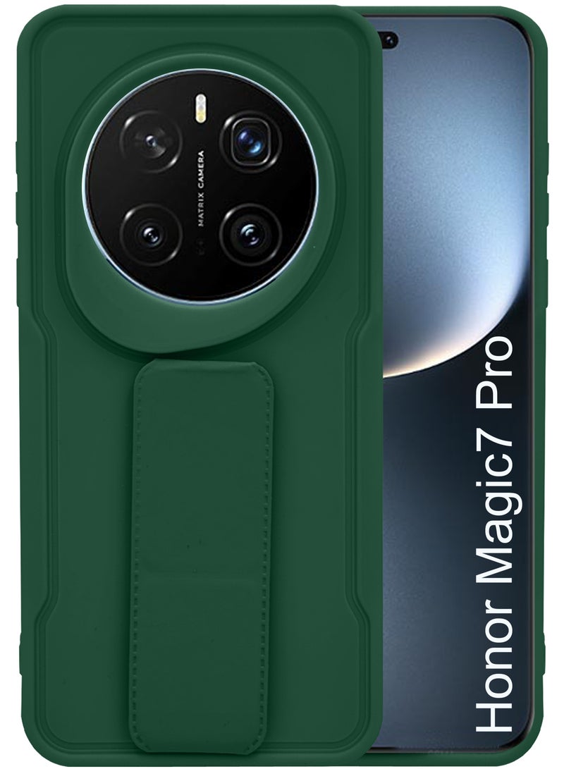 غطاء حماية سيليكون صلب مغناطيسي لجهاز For Honor Magic 7 Pro مع قاعدة قابلة للطي وحزام إصبع - أخضر - Image 1